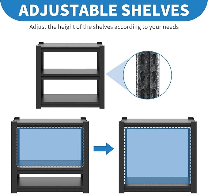 3-Tier Metal Shelf, Small Storage Shelves Heavy Duty Garage Shelving Organization, Utility Tool Storage Racks for Workshop Basement Kitchen Balcony (Black)