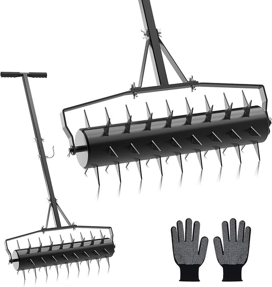 Seeutek 23 Inch Rolling Lawn Aerator - Upgraded Heavy Duty Aerator Lawn Soil Penetrator Spikes w/ 3 Adjustable Height Handles, Manual Aerator Lawn Tool for Garden Yard