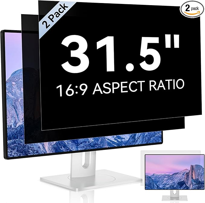 [2 Pack] 31.5 Inch Computer Privacy Screen for 16:9 Aspect Ratio Widescreen Monitor, Eye Protection Anti Glare Blue Light Computer Monitor Privacy Filter, Removable Anti-Scratch 31in Protector Film