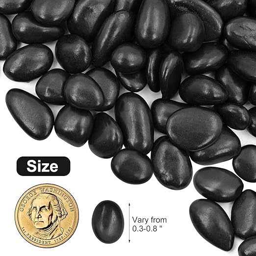 20Ib Black River Rock- Decorative Pebbles for Plants - River Rocks for Outdoor Landscaping- 0.3"-0.8" inch High Polished Stones for Aquarium, Terrarium,Vases, Home Decor