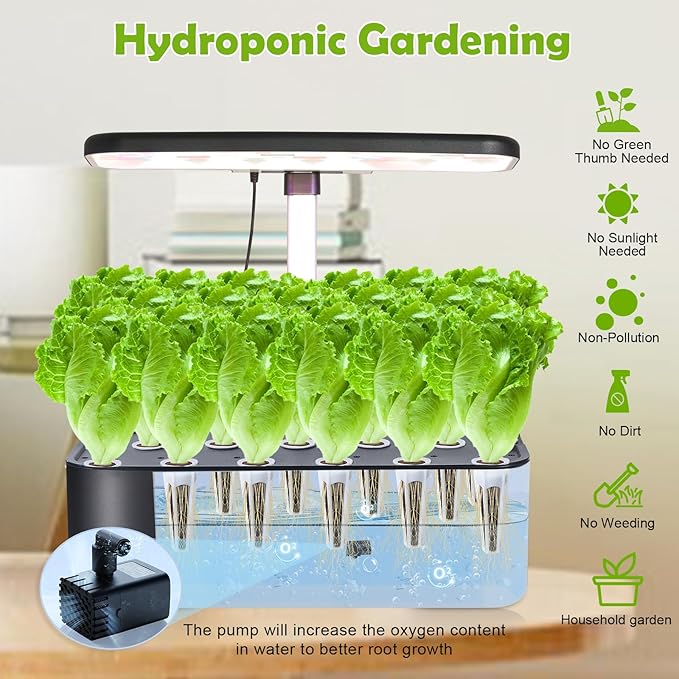 17-Pods Hydroponic Growing System with Dual Fans 24W Full-Spectrum Grow Light & Smart Control Panel for Indoor Gardening for Vegetables Herbs