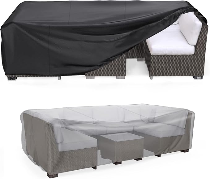 Mrrihand Patio Furniture Set Cover Waterproof, Outdoor Sectional Sofa Set Cover Heavy Duty 600D Table and Chair Set Cover 84" L× 44" W× 23" H
