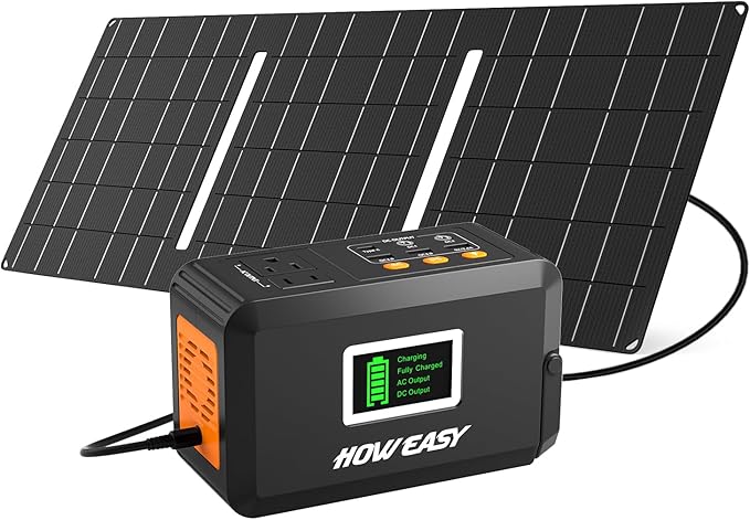 HOWEASY 88.8Wh Solar Generator, Portable Power Station with 30W Solar Panel, 150W Peak Power Bank with 110V AC Outlet for Camping, Home, Outdoor Emergency