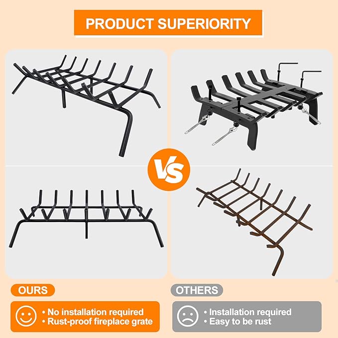 Fireplace Grate,Fireplace Log Holder,30 inch Heavy Duty Solid Cast Iron FIrewood Log Burning Rack for Inside The Fireplace Accessories Outood Fire Pit Kindling Fireplace Tools