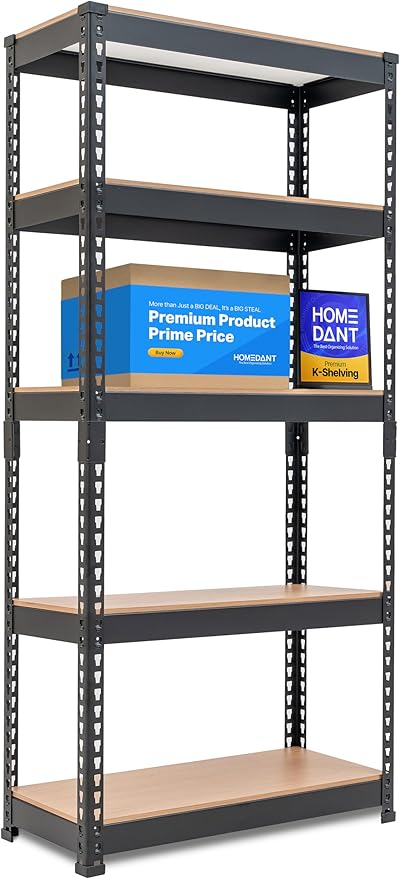 HOMEDANT 28"W x 12.3"D x 59.5"H 5-tier Boltless Metal Shelving Unit Adjustable Garage Storage Utility Rack Heavy Duty Shelves Organization Multipurpose Shelf Warehouse Kitchen Living Room pantry 1Pack
