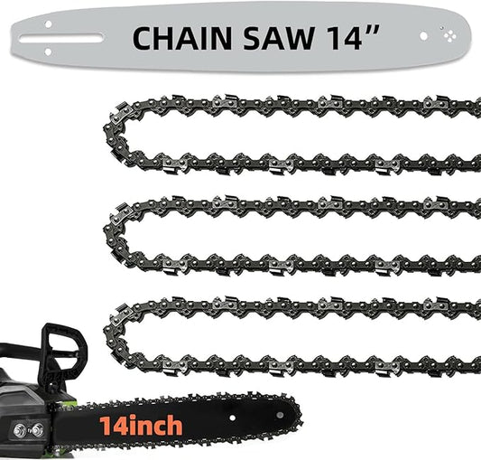 14 Inch Chainsaw Guide Bar and Chain 52 Drive Links, 3/8" LP Pitch, 050" Gauge, 14-Inch Replacement Chainsaw Chains Fits Craftsman, Echo, Poulan, Ryobi (1 Bar+ 3 Chains)