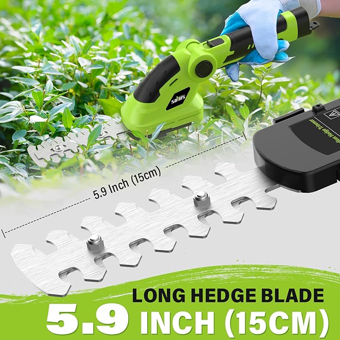 SOYUS Cordless Hedge Trimmer, 2 in 1 Electric Hedge Trimmers & Grass Shears, 7.2V Lightweight Shrub Trimmer Cordless with Battery and Charger, Ideal for Garden, Yard and Lawn - Green