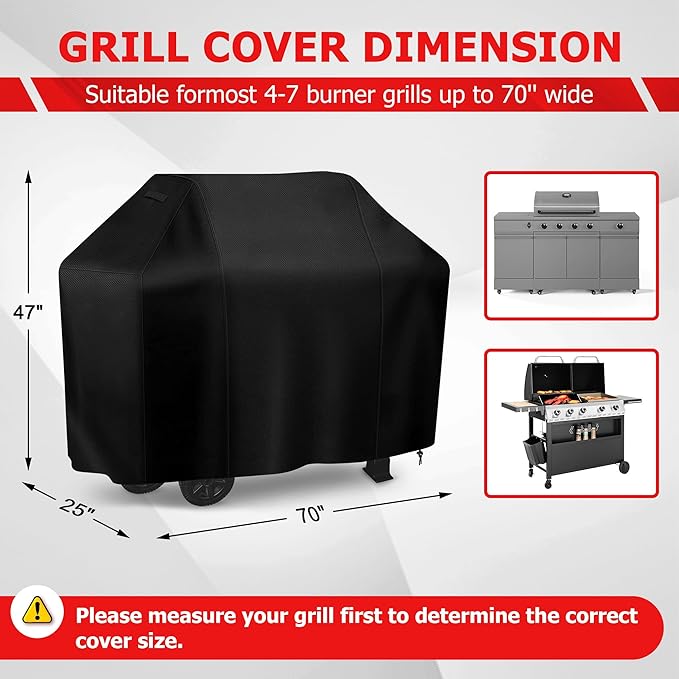 iCOVER Grill Cover, 70 inch BBQ Grill Cover for Outdoor Grill, Anti-UV & Fade Resistant Gas Grill Cover, Waterproof Barbecue Grill Covers for Weber, Char-Broil, Nexgrill and More, Black