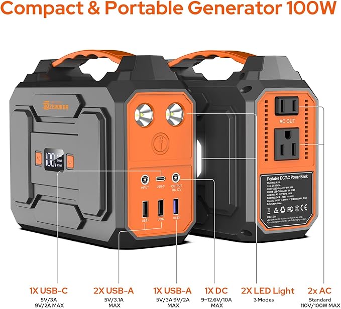 Portable Power Station with Foldable 40W Solar Panel, 100W Solar Powered Generator with Panels,110V AC Outlet Camping Solar Power Bank 146Wh DC Battery Pack for Smart Device RV Outdoor Power Outage