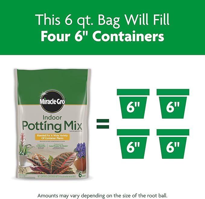 Miracle-Gro Indoor Potting Mix, Blended for a Variety of Houseplants, Feeds for up to 6 Months, 6 qt., 3-Pack