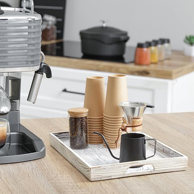 17 Inch White Serving Tray with Handles, Large Wooden Tray for Ottoman, Breakfast in Bed, Coffee Table, Dinner, Rectangular Wood Tray for Living Room Bedroom Entryway and Kitchen