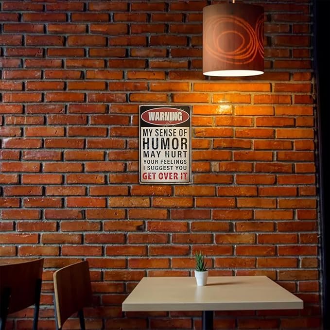 Funny Man Cave Decor for Men | 12x8″ Durable Vintage Metal Man Cave Signs Wall Decorations for Basement/Garage/Mancave, 'Warning: My Sense of Humor May Hurt Your Feelings', 2358