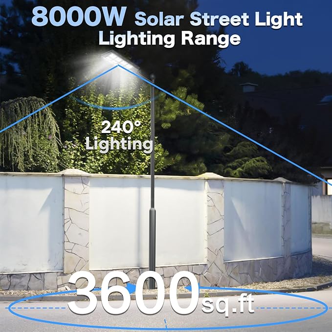 Solar Street Lights Outdoor - 8000W 4PACK Solar Lights Outdoor Dusk to Dawn, IP66 Waterproof Street Lights Solar Powered, Solar Lights for Parking Lots, Garage