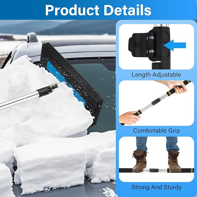 Snow Broom for Car, 33" to 67" Snow Brush for SUV Truck Car Windshield No-Scratch Snow Removal Telescopic Extension Pole with Push/Pull Foam Head with Comfort Foam Handle