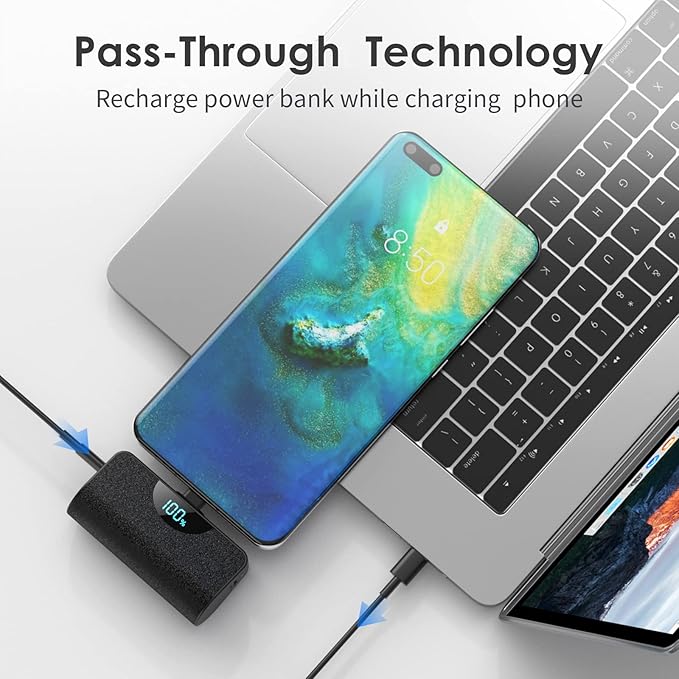 Mini Portable Charger USB-C Power Bank 5200mAh,Ultra Compact LCD Display Battery Pack Backup Charger Compatible with iPhone 16/16 Plus/16 Pro/16 Pro Max/15 Series,Samsung S22/S23, Android Phones etc