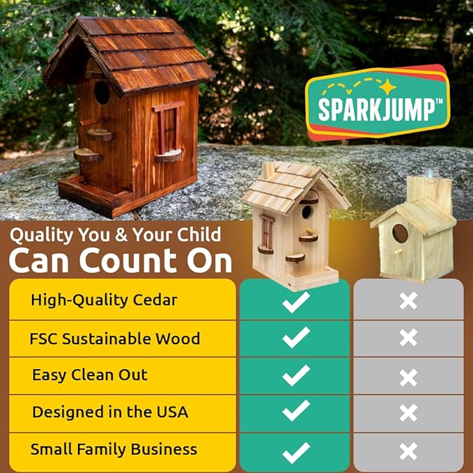 SparkJump Premium Wooden Bird House Kit - Build it Yourself Birdhouse - Birdhouse Kits for Adults to Build - Woodworking Adult Crafts & DIY Bird House