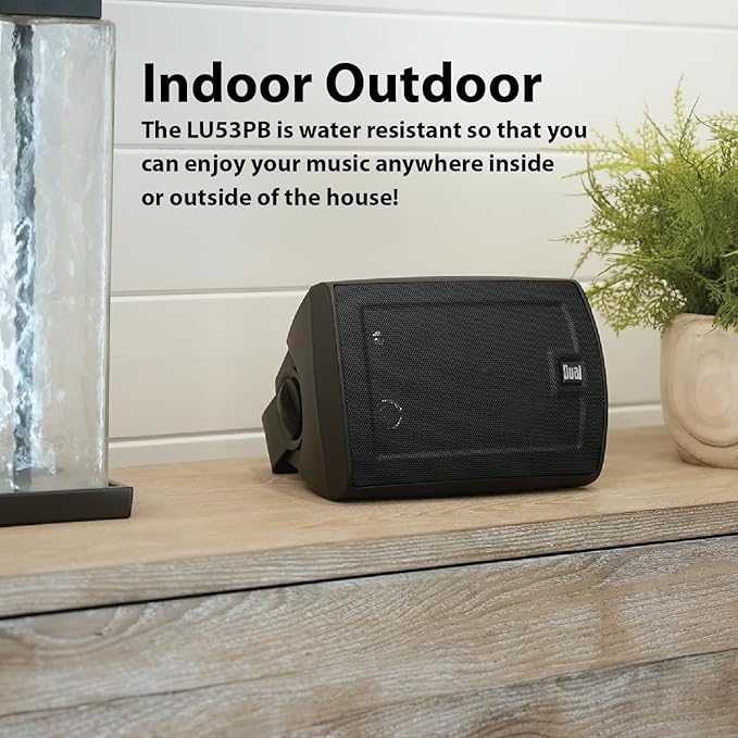 Dual Electronics LU53PB 5.25" 3-Way High Performance Outdoor Indoor Wired Speakers | Effortless Set Up | Home, Pool, Patio, Garage Use | Weather Resistant | Expansive Stereo Sound Coverage | Black