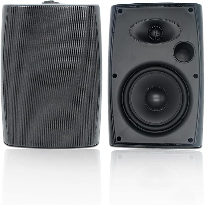 STUDIOFINIX 6.5 Inch 400W Outdoor Speakers Wired Waterproof Passive with Powerful Bass, Wall Mount Speakers for Patio Garden Poolside Home(Pair,Black)