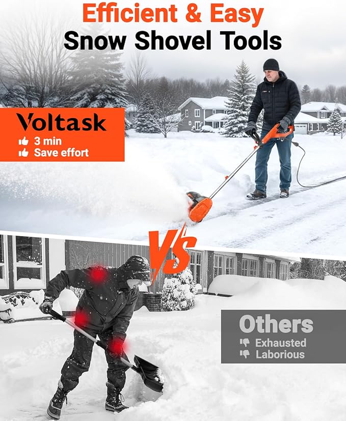 VOLTASK 12-Inch Corded Snow Blower, 10 Amp Electric Snow Blower with Directional Plate