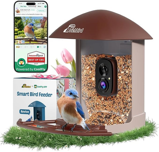 Upgraded Smart Bird Feeder with 4K HD Camera, Birdwatching Camera with AI Identify Birds & Solar Panel for Outdoors, Auto Video Capture & Instant Notifications, Brown