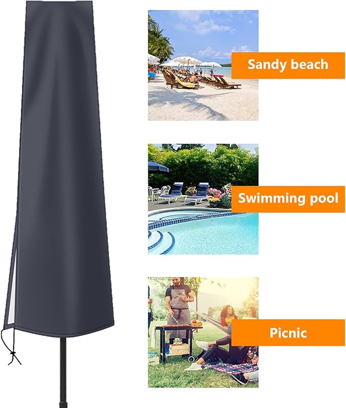 OKPOW Outdoor Umbrella Cover - Small Patio Cover for 6 ft to 9 ft Table Umbrellas - Waterproof Windproof Anti-UV Garden Parasol Covers, Dark Grey