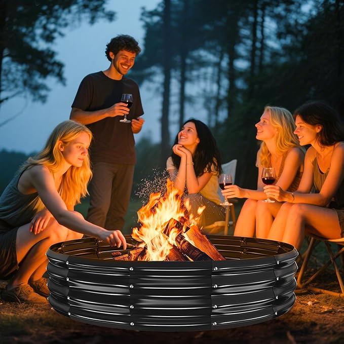 Metal Fire Pit Ring/Bonfire Fire Ring- 5 FT Diameter, 0.8 MM Thick,1 ft High, Durable and Stylish for Outdoor Fire Pits,Patios and Camping (Black, 5X5X1 ft)