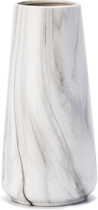 Marble White Vase - 8" Big White Ceramic vase for Flower, Boho Vases for Pampas Grass, Minimalist Modern vases for Home Decor, Table Shelf Living Room Farmhouse Decor