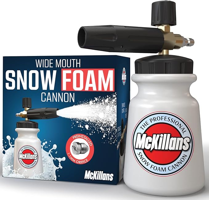 McKillans Foam Cannon for Pressure Washer (Wide Mouth) - Car Wash Snow Foam Cannon Lance Pressure Washer Soap Dispenser for Car Washing with Adjustable Thick Foam + 1/4 Quick Connector