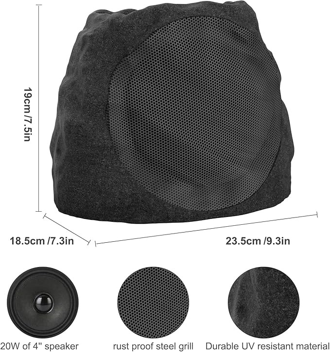 Outdoor Speakers Solar Powered & USB-C Charging, Rock Speaker TWS Pairing Wireless Outdoor Speaker Bluetooth 5.4, LED Light Show, Waterproof, ideal for Backyard BBQ, Garden, Poolside(2-Pc,Black)