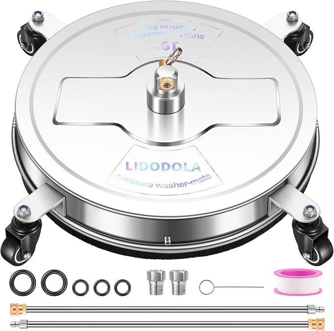 19" Pressure Washer Surface Cleaner with 4 Wheels - Stainless Steel Surface Cleaner for Pressure Washer Attachment for Concrete, Patio, Sidewalk, Deck, Driveways and Daily Washing - PWS 19