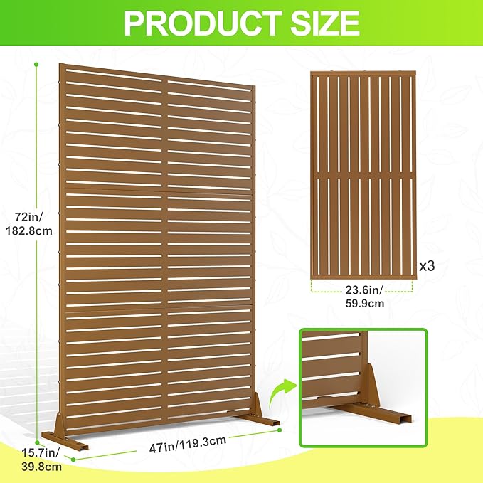 Outdoor Privacy Screen,72" H×47" W Metal Privacy Screen, Freestanding Privacy Fence Panels for Patio