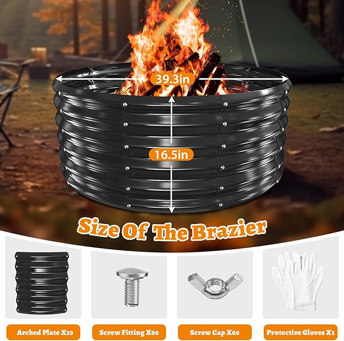 Metal Fire Pit Ring/Bonfire Fire Ring- 40 Inches Diameter, 0.8 MM Thick,1.5 ft High, Durable and Stylish for Outdoor Fire Pits,Patios and Camping (Black, 3.3X3.3X1.5 ft)