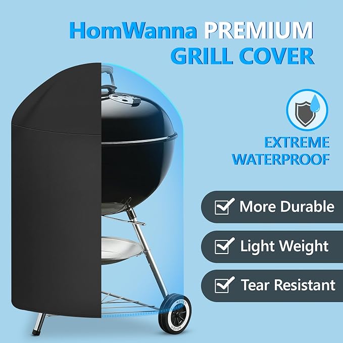 Kettle Grill Cover 22 Inch - Superior Charcoal Grill Cover for Weber Kettle Grill - 600D Outdoor BBQ Covers for Weber 22 Inch Original Kettle Grill, Master Touch Charcoal Grill and More