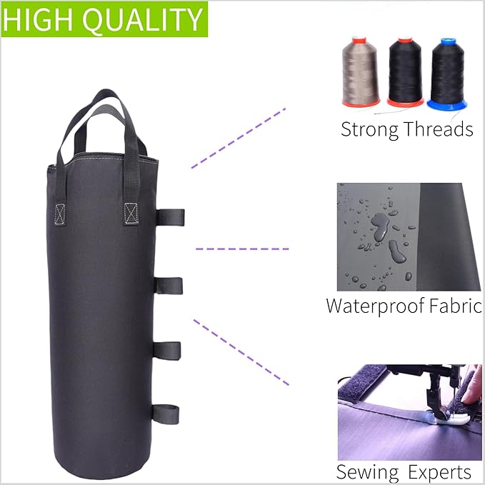 160 LBS Extra Large Sand Bags for Canopy Legs (Without Sand), Zipper Top Sandbags for Weight Set of 4 (Black)