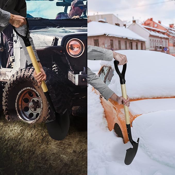 41 Inch Round Point Shovel for Digging,Heavy Duty Garden Shovel with D-Handle,Wooden Handle,Ideal for Gardening,Landscaping,Beach,and Snow Removal