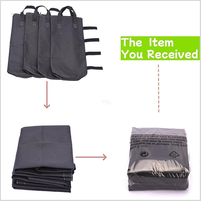 160 LBS Extra Large Sand Bags for Canopy Legs (Without Sand), Zipper Top Sandbags for Weight Set of 4 (Black)