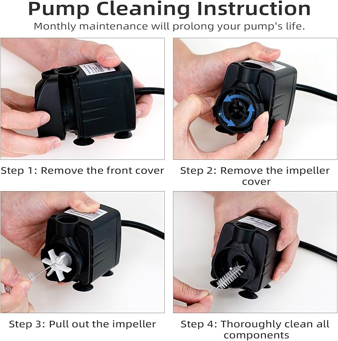 220GPH Submersible Water Pump(900L/H, 15W), waatoos Durable Outdoor Fountain Pump with 4.9 ft Tubing for Aquariums, Fish Tank, Pond Fountain, Statuary, Hydroponics, Water Feature, Indoor Fountains