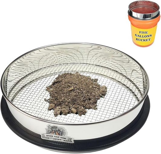 Upgraded Thickened Soil Sifter, 1/4'' Stainsteel Steel Rock Dirt Sifter for 5 Gallon Bucket, Soil Sifter Sieve for Gardening