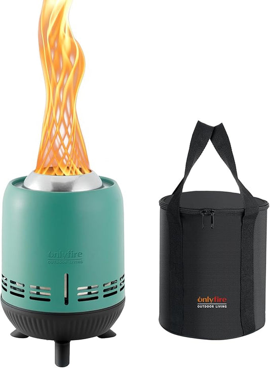 ONLYFIRE OUTDOOR LIVING Tabletop Fire Pit Burning Woods/Pellets, Portable Small Fireplace with Storage Bag for Camping Tailgating RV Patio Backyard, Smokeless Camping Stove 9.5", FP055 Blue