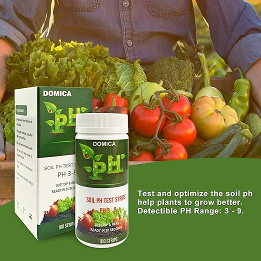 Soil pH Test Kit (3-9 Range) 100 Soil pH Tester Strips, Test Soil of Garden Lawn Grass Flower Vegetable Compost Indoor and Outdoor Plants