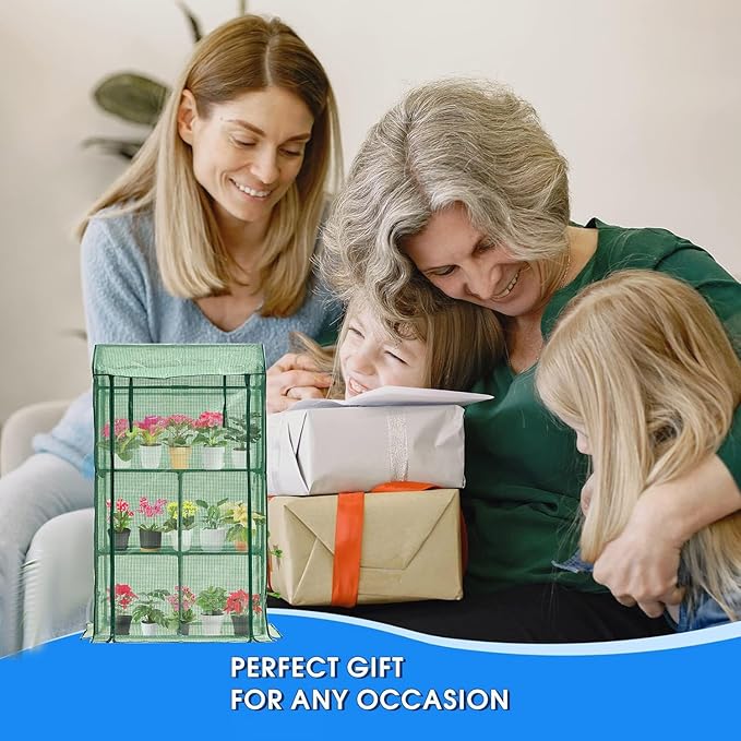 Mini Greenhouse for Indoor Outdoor, Small Plastic Plant Green House Rack Stand Portable Greenhouses with Durable PE Cover for Seedling 60 "x 35"x 16",20 Pcs T-Type Plant Tags Include（PLGH4053G）