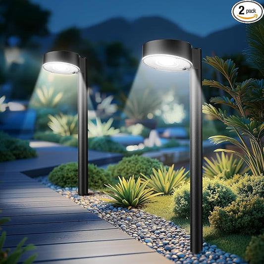 2 Pack Solar Pathway Lights Outdoor, 12 Brighter LED Solar Lights Outdoor Waterproof, Up to 12 Hrs Modern Path Light for Yard Garden Walkway Driveway Lawn, Cool White