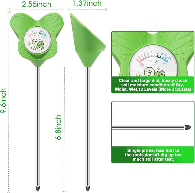 UNIWA Soil Moisture Meter, Plant Water Meter for House Plants and Indoor Potted Plants, Soil Moisture Monitor for Garden, Farm, and Lawn Plant Care, No Battery Needed- 2pack