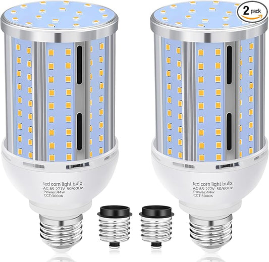 44W LED Corn Light Bulb(2 Pack),Fanless,(390 Watt Equivalent) E26/E39 Medium/Large Mogul Base LED Cob Lamp 3000K Warm white 5,900LM for Outdoor Indoor Garage Warehouse Factory Workshop Street Backyard
