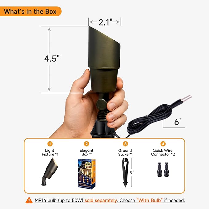 Spot Light Brass - Outdoor Landscape Spotlights 12V, LED Low Voltage Landscaping Uplights, All Weather Hard-Wired Bronze for Backyard Lawn with No Bulbs (8 Pack)