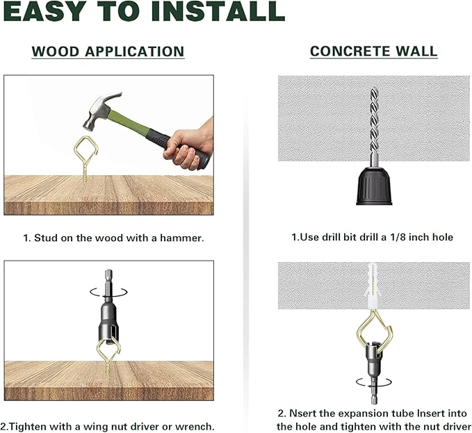 20 PCS Q-Hanger Hooks for String Lights, Ceiling Hangers for Plants & Wind Chimes, Christmas Decorations Outdoor Hooks Gold