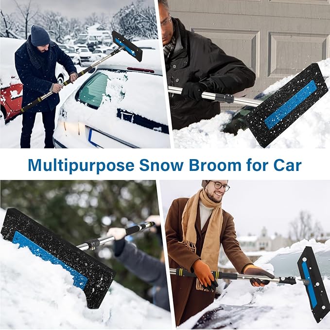 Snow Broom for Car, 33" to 67" Snow Brush for SUV Truck Car Windshield No-Scratch Snow Removal Telescopic Extension Pole with Push/Pull Foam Head with Comfort Foam Handle