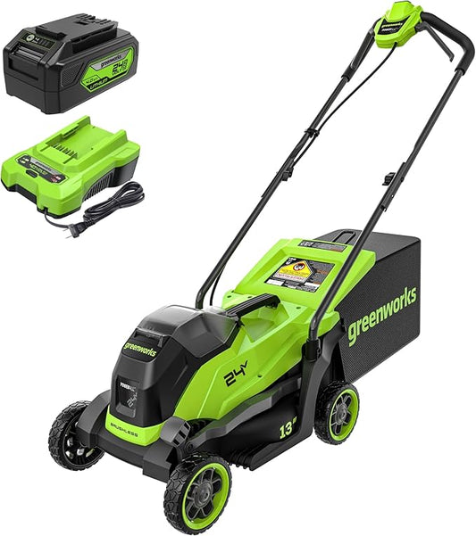 Greenworks 24V 13" Brushless (Push) Cordless Lawn Mower, 4.0Ah Battery and Charger