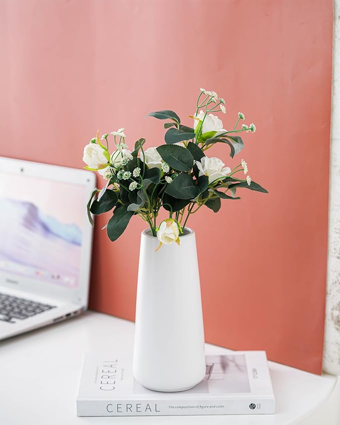10" White Vase - Large White Ceramic Flower vase, Boho Vases for Pampas Grass, Minimalist Modern vases for Home Decor, Table Shelf Living Room Farmhouse Decor