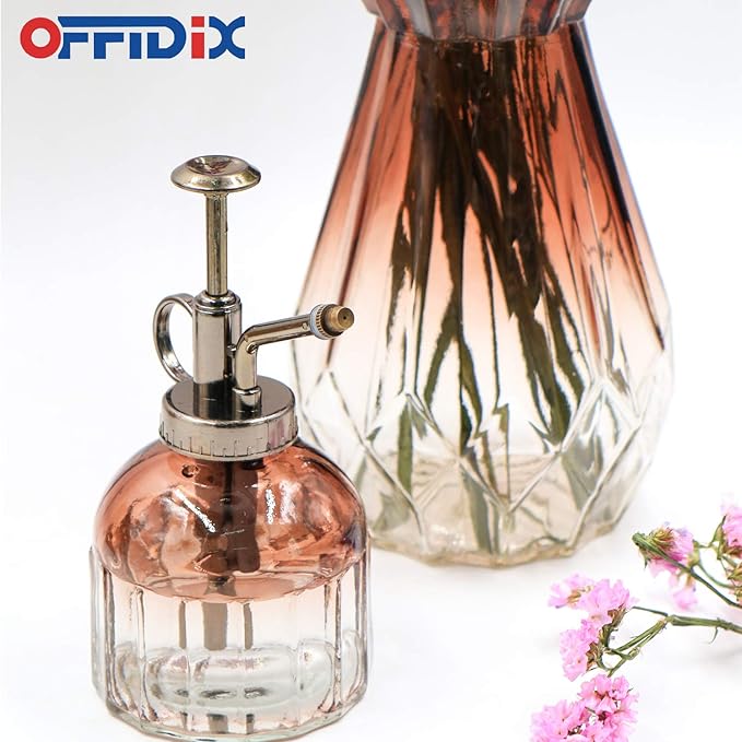 OFFIDIX Glass Watering Spray Bottle,Plant Mister Watering can Indoor with Bronze Plastic Top Pump, Glass Small Watering Can for Indoor Potted Plants Outdoor House Plant
